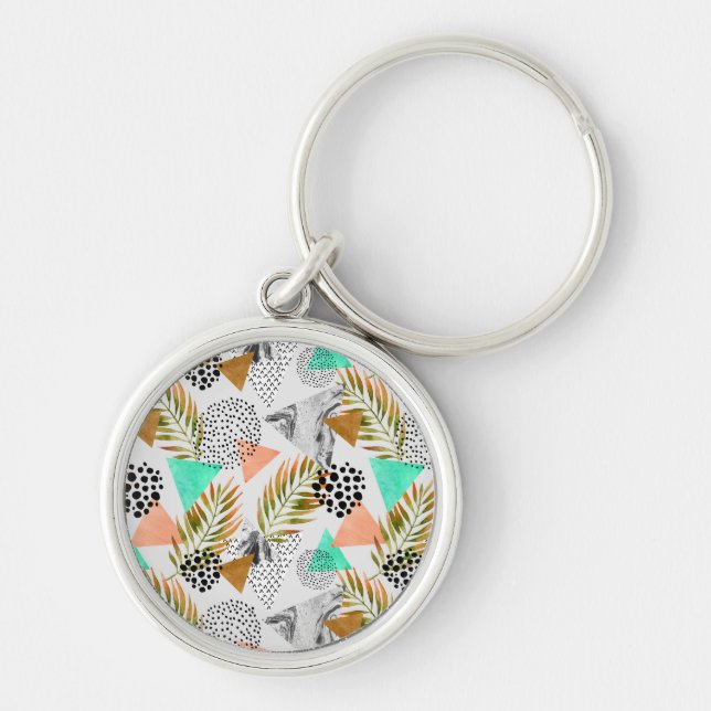 Porte-clés Motif tropical géométrique abstrait de feuille (Devant)