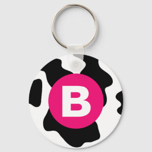 Porte-clés Motif vache fantaisie patch en rose monogramme