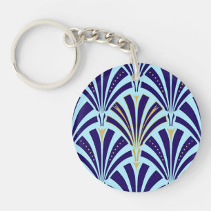 Porte-clés Motif ventilateur Art déco - cobalt et bleu ciel