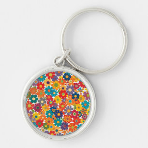 Porte-clés Motif vibrant rétro des années 60 Fleur de pouvoir