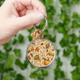 Porte-clés Motif vintage de citrouille et de gourdes d'automn