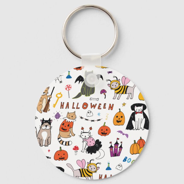 Porte-clés Motif Vintage Halloween Cats (Recto)