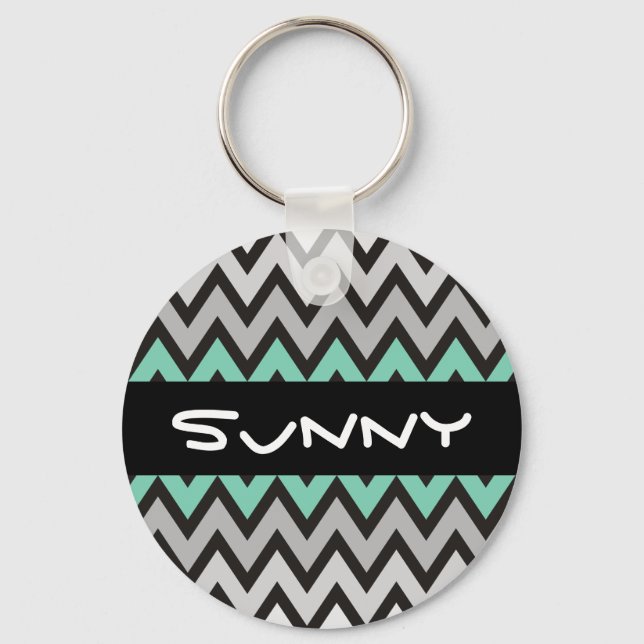 Porte-clés Motif ZIGZAG - noir blanc gris + votre idée (Recto)