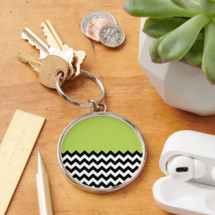 Porte-clés Motif Zigzag noir et blanc, Chevron, Vert