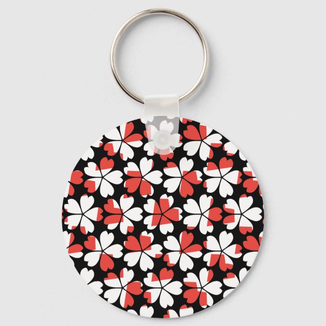 Porte-clés Motifs de fleurs blanches rouges mignons (Recto)
