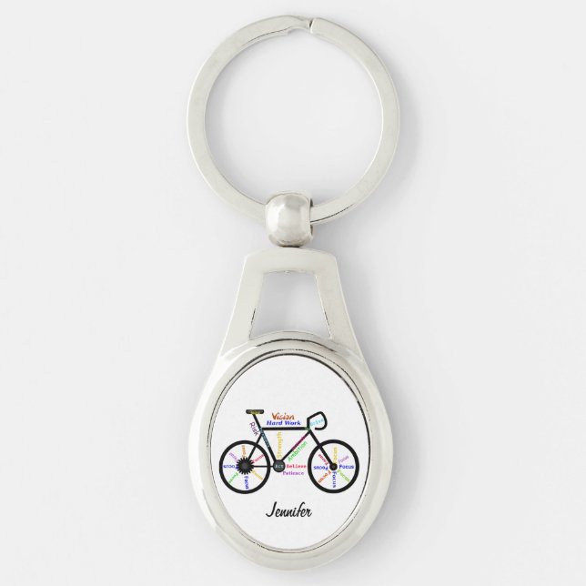 Porte-clés Motivational Bike Words Bicycle Nom personnalisé (Devant)