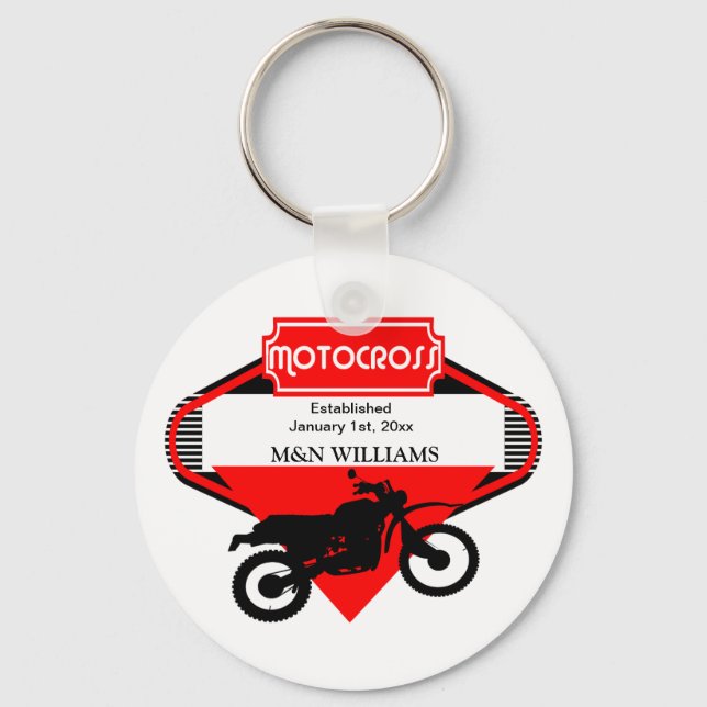 Porte-clés Motocross Dirt Bike Black Red Personnaliser Logo (Recto)