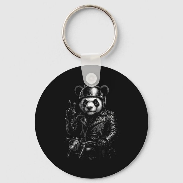Porte-clés Motocyclette signe de paix punk panda cool (Recto)