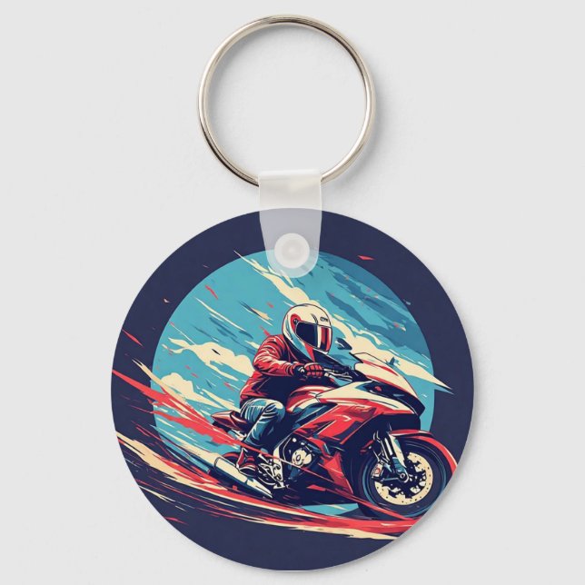 Porte-clés Motocycliste en course (Recto)