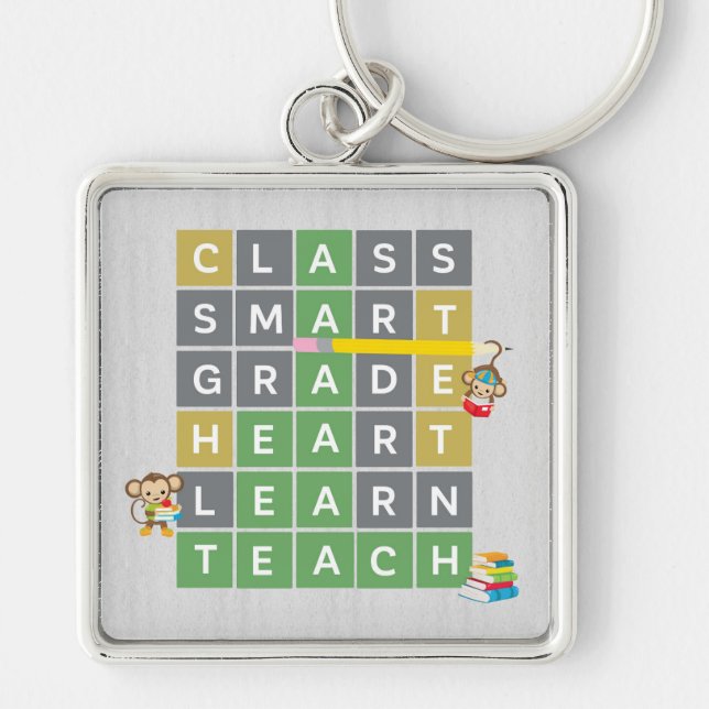 Porte-clés Mots de l'enseignant Puzzle Jeu Lecture des singes (Devant)