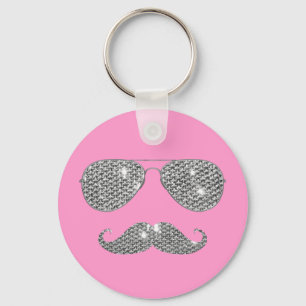 Porte-clés Moustache Diamant Drôle Avec Lunettes