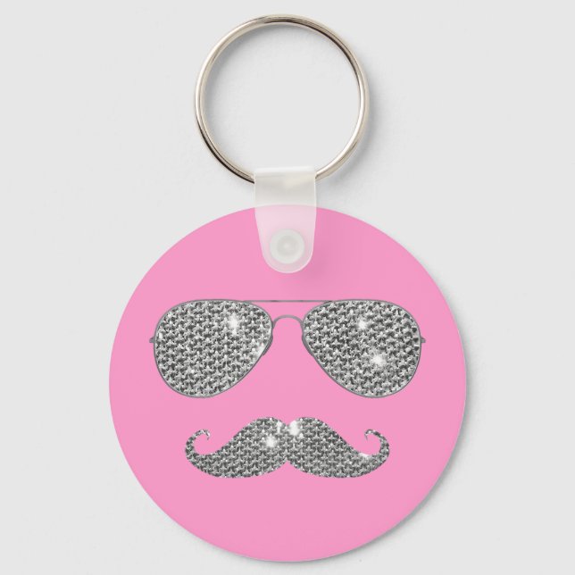 Porte-clés Moustache Diamant Drôle Avec Lunettes (Recto)
