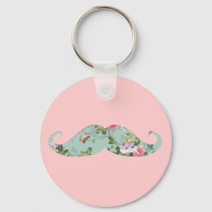 Porte-clés Moustache florale rose rouge vintage Girly drôle