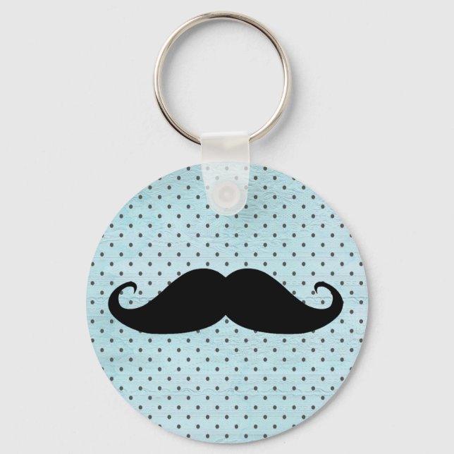 Porte-clés Moustache Noire Drôle Sur Pois Bleus Turquoises (Recto)