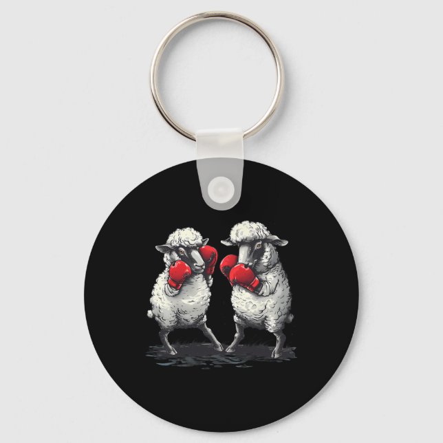 Porte-clés Mouton de boxe avec gants de boxe Kickboxing Drôle (Recto)