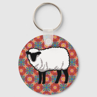 Porte-clés Mouton sur Motif rouge orné