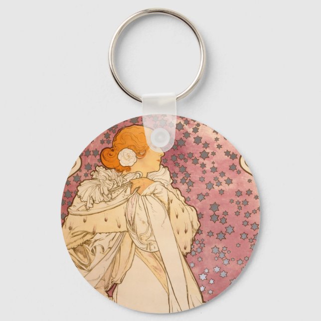 Porte-clés Mucha Art nouveau femme beauté (Recto)