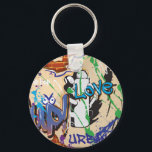 Porte-clés Mur de graffitis Hip hop urbains.<br><div class="desc">Graffiti Wall,  Fun Urban Graffiti Wall art avec peinture spray et briques (contient de l'écriture non-offensive !). Mur urbain classique.</div>