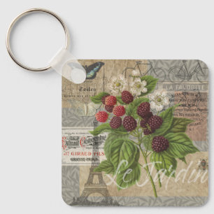 Porte-clés Mûres Vintage Collage d'Art Éphemère Français