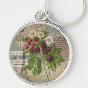 Porte-clés Mûres Vintage Collage d'Art Éphemère Français
