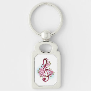 Porte-clés Musical treble clef notes with sakura flowers