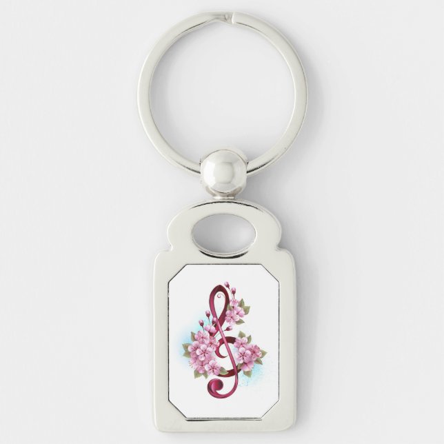 Porte-clés Musical treble clef notes with sakura flowers (Devant)