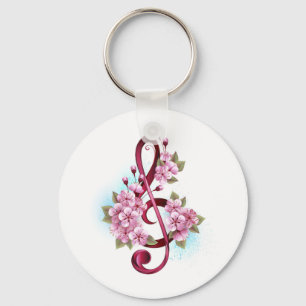 Porte-clés Musical treble clef notes with sakura flowers