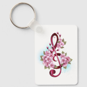 Porte-clés Musical treble clef notes with sakura flowers