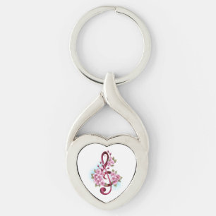 Porte-clés Musical treble clef notes with sakura flowers
