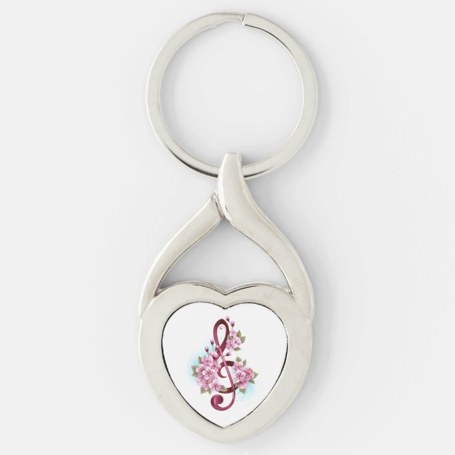 Porte-clés Musical treble clef notes with sakura flowers (Devant)