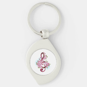 Porte-clés Musical treble clef notes with sakura flowers