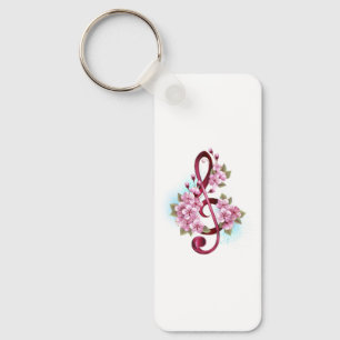 Porte-clés Musical treble clef notes with sakura flowers