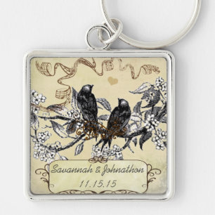 Porte-clés Musical Vintage Bird Blooms Parchment Porte - clé