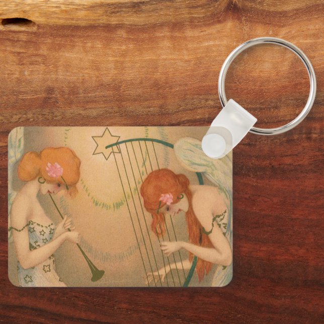 Porte-clés Musiciens Anges Musique Ancienne Flûte Harpe (Recto)
