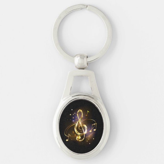 Porte-clés Musique de clé de sol en or (Devant)