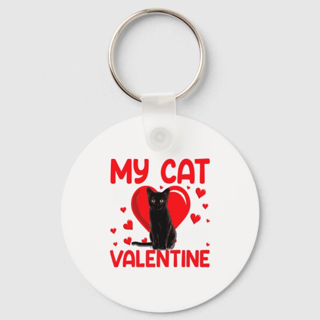 Porte-clés My Cat Is My Valentine Paw Heart Cat Owner Valenti (Recto)