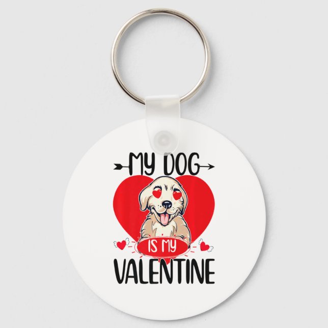 Porte-clés My Dog Is My Valentine Day Heart Love Dog Valentin (Recto)