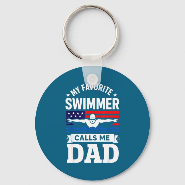 Porte-clés My Favorite Swimmer Calls Me Dad Usa Flag  (Recto)