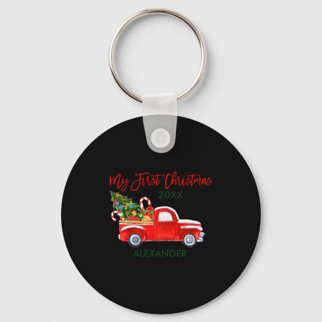 Porte-clés My First Christmas Truck Candy Canes Green Red Bab (Recto)
