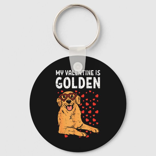 Porte-clés My Valentine Is Golden Retriever Valentines Day Pe (Recto)