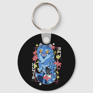Porte-clés Mystical Blue Tiger Japanese Folk Art Style