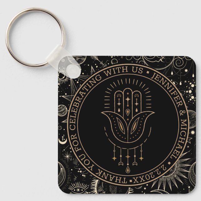 Porte-clés mystique céleste or noir mariage merci (Recto)