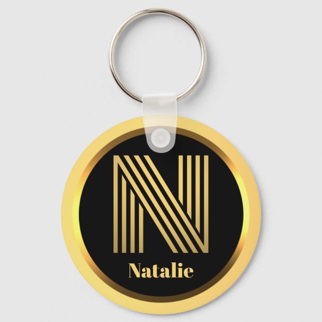 Porte-clés N Gold Monogrammed Letter Personalised Keychain (Recto)