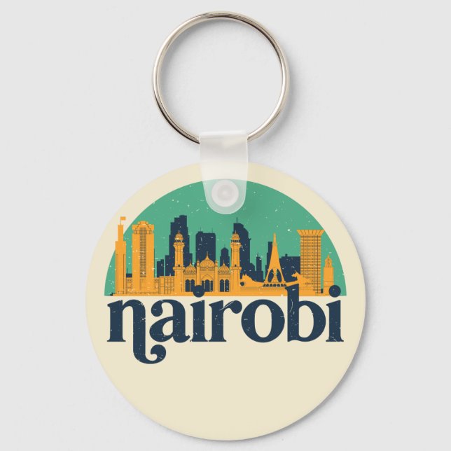 Porte-clés Nairobi Kenya City Skyline Retro Cityscape Art (Recto)