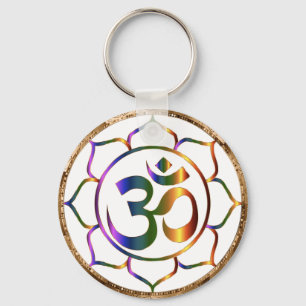 Porte-clés Namaste Aum (Om) & Lotus avec bordure en bronze or