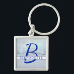 Porte-clés Name | Monogram Blue Watercolor<br><div class="desc">A pretty name and monogram combo with a blue watercolor background.</div>