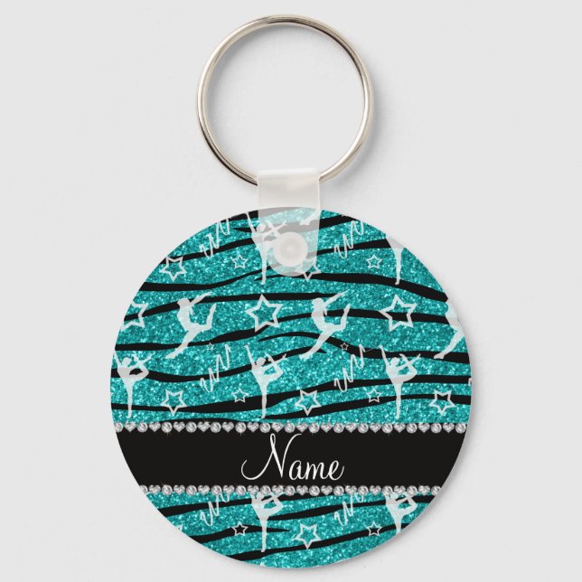 Porte-clés Name turquoise gymnastics glitter zebra stripes (Recto)