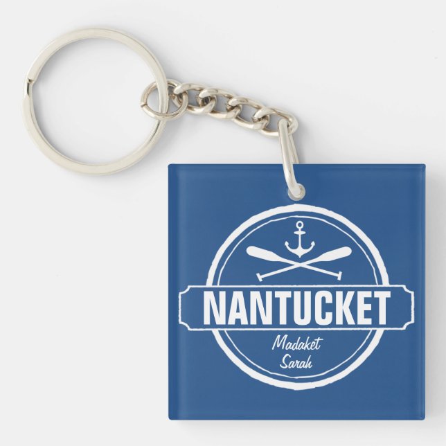 Porte-clés Nantucket, mA a personnalisé l'ancre nommée et (Devant)