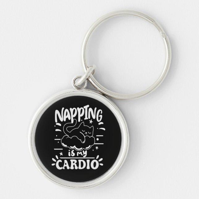 Porte-clés Napping Est Mon Cardio Simple Drôle Design Chat (Devant)