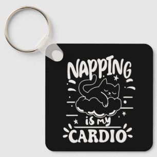 Porte-clés Napping Est Mon Cardio Simple Drôle Design Chat